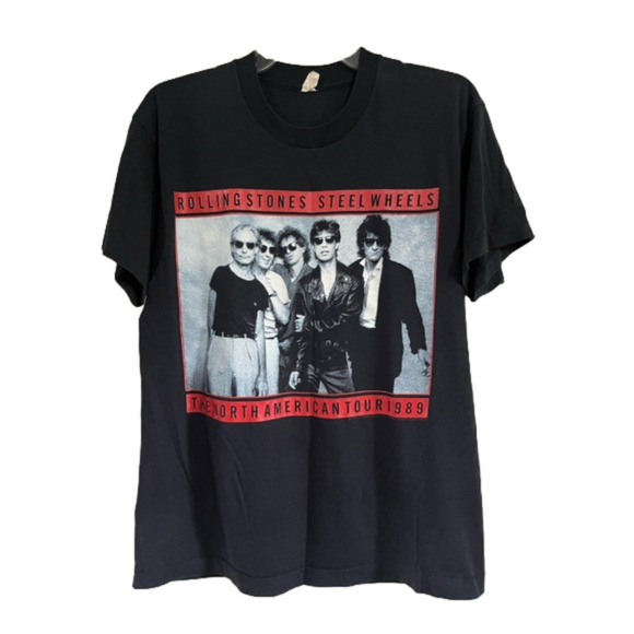 VINTAGE Rolling Stones Steel Wheels North American Tour 1989 Concert Tee Size L - Picture 1 of 8
